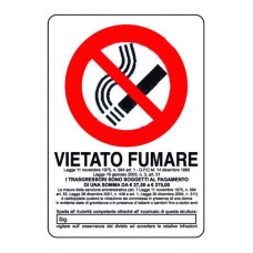 CARTELLO SEGNALE DI PLASTICA VIETATO FUMARE MM.300X200