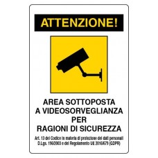 CARTELLO SEGNALE DI PLASTICA VIDEOSORVEGLIANZA MM.300X200